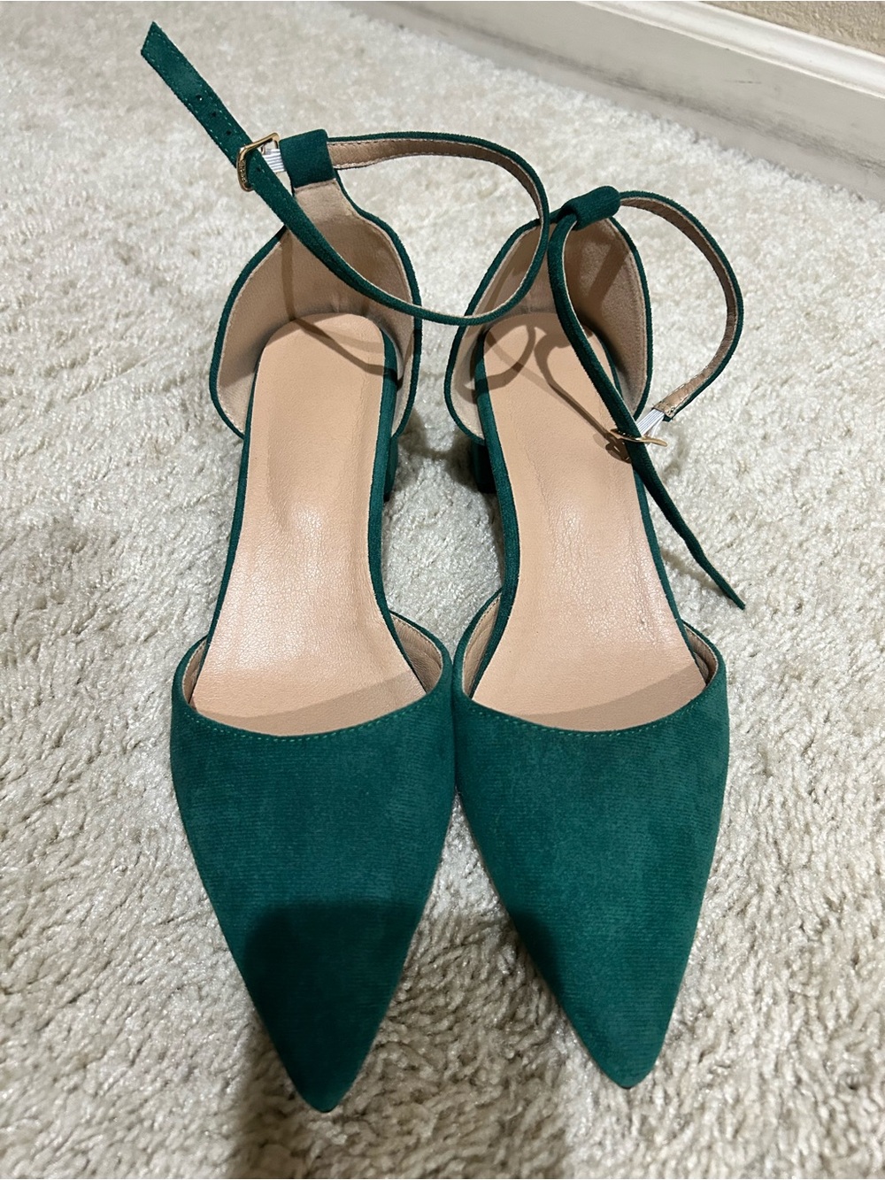 Women’s Emerald Green Block Heel Ankle Strap Pumps